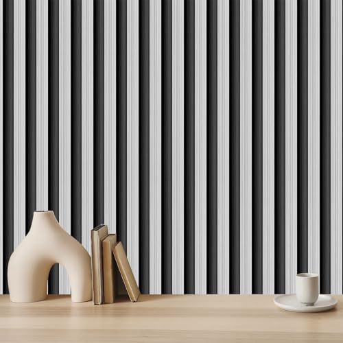 Black Grey Wood Slat Wallpaper Peel and Stick Modern Wall Decor - color: Black and white alternating natural wood
