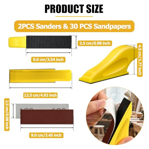 Finger Sander for Crafts 2 Pack with 30 Sheets 3.5 x 1 Inch Sandpaper 80 120 180 240 400 600 Grit Sanding for Crafts DIY Wood Finishing Tight Narrow Space Detail Polishing Micro Gator Sander - color: 2 Pack Sander + 30 Sheets Sandpaper (Red)