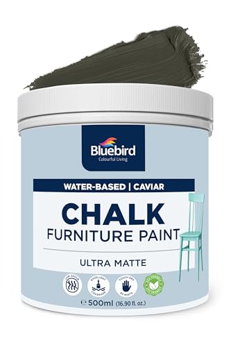 BLUEBIRD Chalk Furniture Paint - 500 ML / 16.9 fl oz for Furniture, Home Décor, Cabinets, and More (Caviar) - color: Caviar