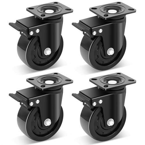Nefish 5 Inch Heavy Duty Casters Set of 4, Industrial Grade Casters 9900 lbs, Low Gravity Plate Swivel Caster with Brake, Durable & Corrosion-Resistant Nylon Wheels for Industrial, Equipment, Machine - color: Black Carbon Steel, size: 5 IN