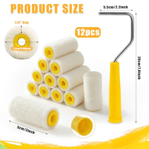 12 Pack Mohair Paint Roller with Frame, 2 Inch Mini Paint Roller Set