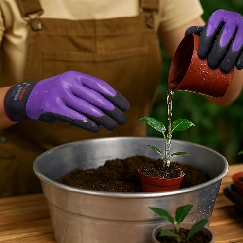 KAYGO Waterproof Work Gloves, Non-Slip Double Latex Coated, KG150 - color: Purple, size: Large