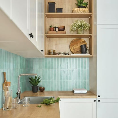 Smart Tiles Peel and Stick backsplash, Stacked Teal, 11.43"x9" - color: Teal
