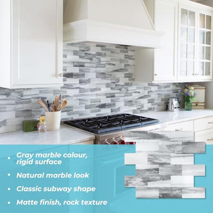 STICKGOO 10-Sheets Subway Tiles Peel and Stick Backspalsh, Gray - color: Gray