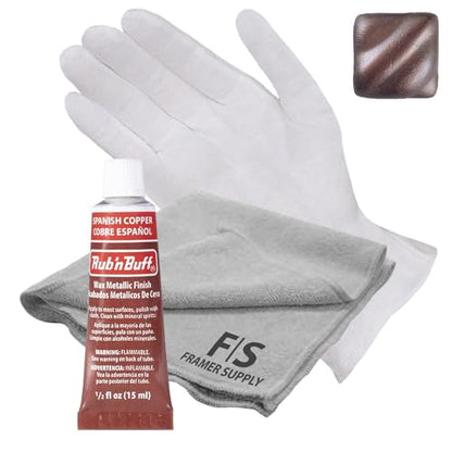 Rub n Buff Metallic Wax with Cotton Glove and 8" x 8" Cloth - Gilding Wax for a Smooth Adjustable Gloss Finish - Single 0.5oz/15ml Tube (Spanish Copper) - color: Spanish Copper