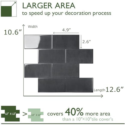 STICKGOO 10-Sheet Backsplash Peel and Stick Subway Tile(Thicker Design) - color: Taroudant Black