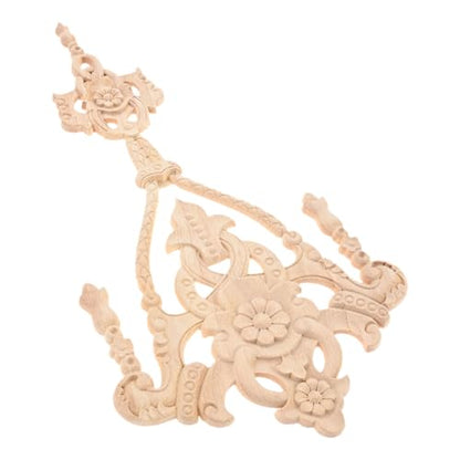 1Pc Wood Carved Onlays Center Wooden Appliques Furniture DIY 14.96"x7.48" - size: 38x19cm/14.96"x7.48"