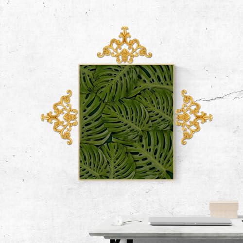 Sewroro Carved Flower Applique Wall-Mounted Onlay Decoration for Ceiling Background Wall Room Corner Decor Furniture Cabinet Wardrobe Unpainted PVC 10.94 X 7.20 X 0.51 in