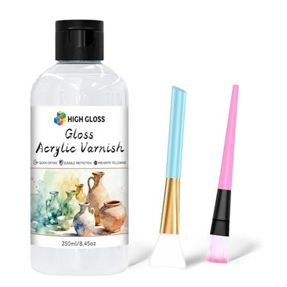 250ml Gloss Acrylic Varnish with Pump, Quick-Dry Water-Based Non-Toxic - size: 250 ml