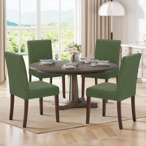 MALOL Upholstered Dining Chairs Set of 4, Modern Fabric Dining Room Chair, Wooden Dining Chair, Kitchen Side Chairs, Farmhouse Dinner Chair with High Back for Kitchen, Green - color: Green, size: Set of 4