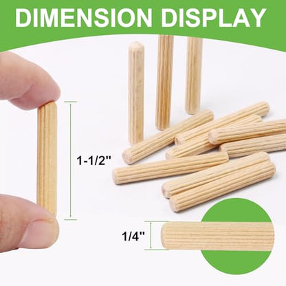 1/4" x 1-1/2" Wooden Dowel Pins - FoDau770 Beech Wood Dowel Rods - 200 Pcs - size: 1/4" x 1-1/2"