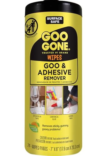 Goo Gone Clean Up Wipes Adhesive Remover - 24 Count - Removes Adhesive Residue Labels Stickers Crayon Tree Sap Gum Masking Tape Glue and More - size: 24 Wipes