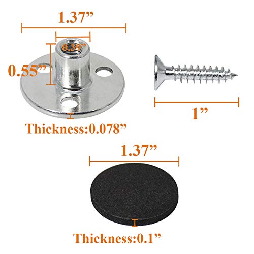 5/16'' Round Base Screw-in T-Nuts Furniture Sofa Hardware with Screw and Rubber Pad Set of 4 - size: 5/16 inch (4pcs) Hardware