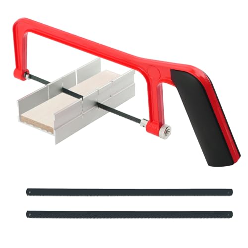 6 Inch Mini Hacksaw and Mitre Block Set, Adjustable Miter Box and Saw Set with 2 Spare Blades, Aluminum Cutting Saw Hack Saws for Woodworking, Hacksaw, Metal Cutting (Red) - color: Red