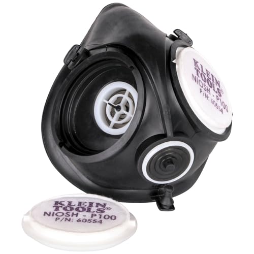 Klein Tools 60552 Reusable P100 Half-Mask Respirator with Replaceable Filters for Dust, Metal Fumes, and Oil Mist, M/L