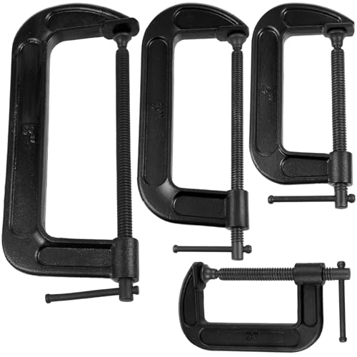 WILLBOND 4 Pcs C Clamps Set 3'' 4'' 6'' 8'' Small Steel, Black - color: Black