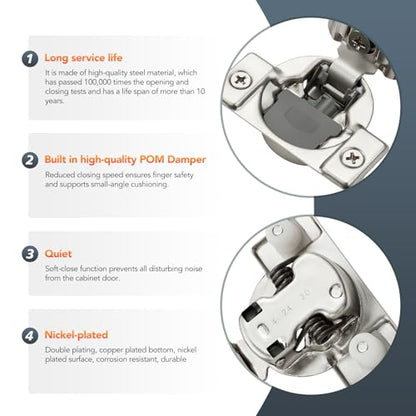 Satin Nickel Cabinet Hinges, 1 Inch Overlay, 20 Pack(10 Pairs) - size: 1 inch Overlay