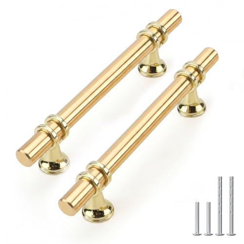 Rergy 10 Pack 4 Inch Hole Center Gold Handles for Cabinets Kitchen Pulls - color: Gold, size: 4-1/16in Hole Center(102mm)