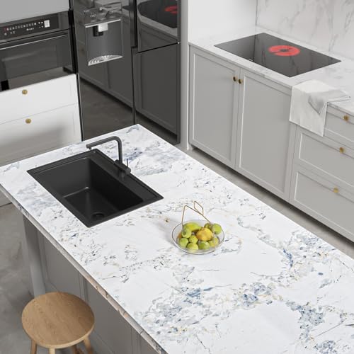 VEELIKE Spruce White Marble Countertop Contact Paper Waterproof Peel and Stick Countertops for Kitchen Granite Marble Wallpaper 15.7''x354'' Self Adhesive Counter Top Vinyl Wrap for Kitchen Bathroom - size: 15.7" x 354"