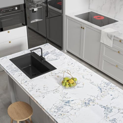 VEELIKE Spruce White Marble Countertop Contact Paper Waterproof Peel and Stick Countertops for Kitchen Bathroom 24''x354'' Self Adhesive Counter Top Wrap Marble Contact Paper for Countertops Table Top - size: 24" x 354"