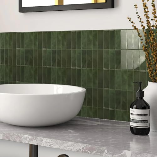 Alwayspon 12×12inch×10Pcs 2.5mm Thick Version Deep Green Marble Style 3D Vinyl Backsplash Tiles, Self-Adhesive Peel and Stick Wall Tile Stickers Stick on Subway Tiles for Kitchen Bathroom Wall - color: Deep Green