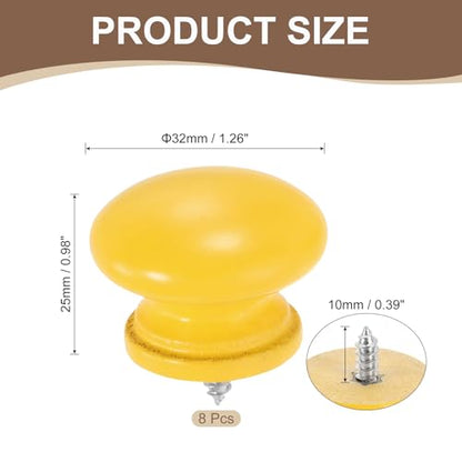 uxcell 8Pcs Round Wood Drawer Knob, 1.26" x 0.98" Self-Tapping Solid Wood Handle Round Cabinet Knob Mushroom Shape Wooden Knobs for Furniture Dresser Wardrobe, Yellow - color: Yellow, size: 1.26" x 0.98"