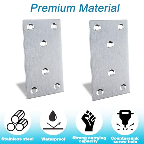 50PCS Flat Straight Brace Brackets, 3.15x1.6 Stainless Steel Brackets - size: Silver,3.15"x1.6"