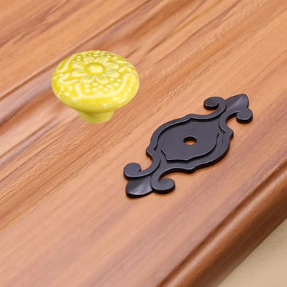 HUAMULAN Ceramic Knobs Cabinet Pulls with Black Base Backplate 10 Pack - color: Yellow Knob + Black Base