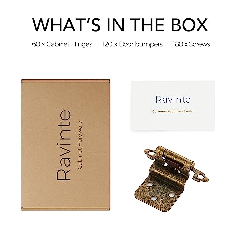 Ravinte 3/8" Inset Antique Brass Cabinet Hinges 60 Pack (30 Pairs) - color: Antique Brass