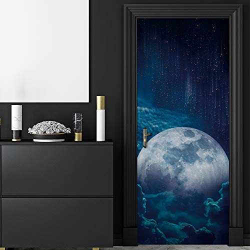 Modern Art Self Stick Vinyl Door Mural Sticker, Peel and Stick Removable Refrigerator Wrap Decal, Full Moon, 32.3x78.7, 2 Pcs Set - color: Full Moon