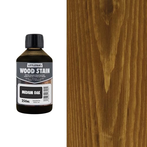 Littlefair's Wood Stain Water Based - 8.5oz/250ml - Indoor Furniture Stain Light & Dark Finishes - Special Non Toxic & Eco Friendly Formula - Wood Stain for Crafts - Color: Medium Oak - color: Medium Oak, size: 8.5oz/250ml