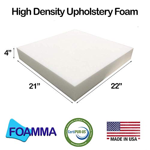 FOAMMA 4" x 21" x 22" High Density Upholstery Foam, Chair Cushion Square Foam for Dining Chairs, Wheelchair Seat Cushion Replacement - size: 4" x 21" x 22"