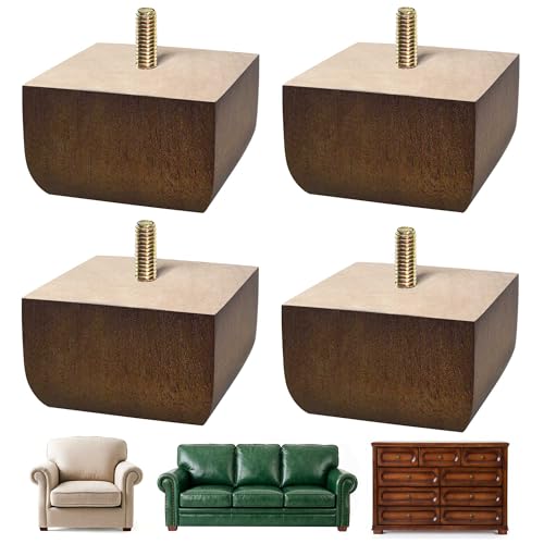 Sofa Legs Square Bed Feet 2 inch Wood Replacement Leg for Furniture Set of 4, Dark Brown - size: 2 inch (4pcs) Standard (With hanger bolt)