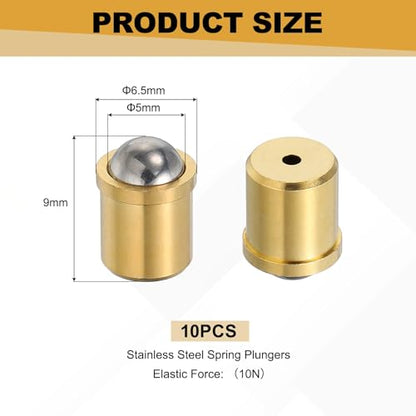 uxcell 10Pcs Stainless Steel Spring Plunger 9x6.5 mm Precision Ball (10N) - size: 9 x 6.5 mm(10N)