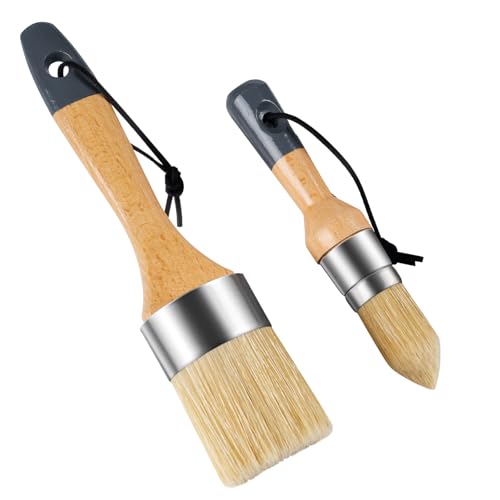 Mister Rui 2-Pack Wax & Chalk Paint Brush, Medium & Small, Natural Bristle - size: 1.2"1.9"