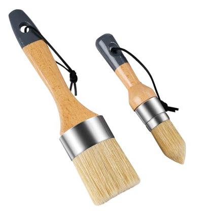 Mister Rui 2-Pack Wax & Chalk Paint Brush, Medium & Small, Natural Bristle - size: 1.2"1.9"