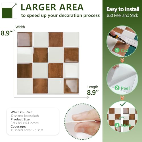 STICKGOO 10 Sheets Peel and Stick Backsplash - 9" x 9" 4D Adhesive Peel and Stick Tile Backsplash for Kitchen&Bathroom - color: White,Orange