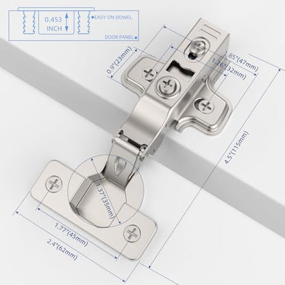 Chibery 50 Pack Full Overlay Cabinet Hinges, Soft Close, Frameless, 105° - size: Full Overlay