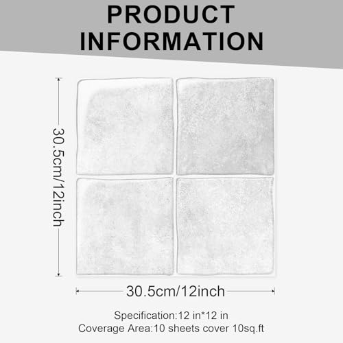 10 Sheets Thicker Design Peel and Stick Backsplash, 3D Self Adhesive Peel and Stick Wall Tile Backsplash for Kitchen, Bathroom, 12 * 12,Grayish White - color: Grayish White
