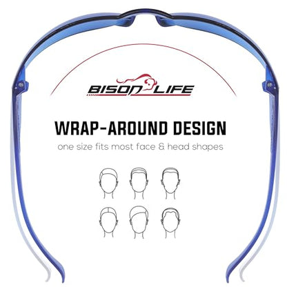 BISON LIFE Blue Safety Glasses for Men & Women, ANSI Z87.1, 6 Pack - color: Blue/Blue