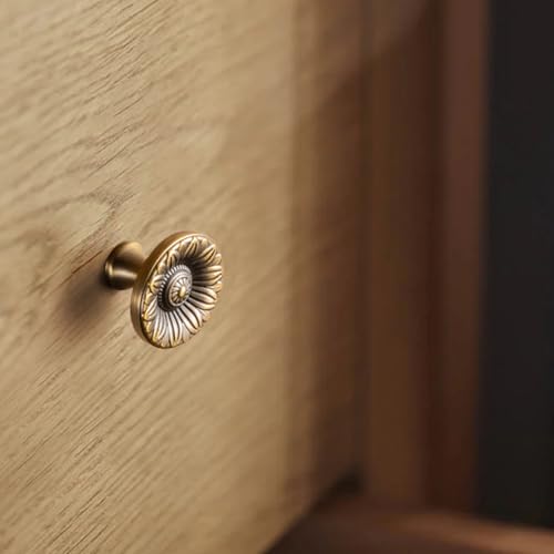 6 Pack Brushed Brass Bronze Cabinet Knobs, Floral Drawer Pulls - color: Brushed Brass Bronze