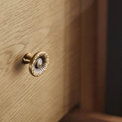 6 Pack Brushed Brass Bronze Cabinet Knobs, Floral Drawer Pulls - color: Brushed Brass Bronze