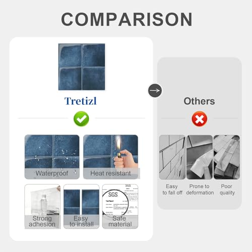 10 Sheets Thicker Design Peel and Stick Backsplash, 3D Self Adhesive Peel and Stick Wall Tile Backsplash for Kitchen, Bathroom, 12"x12", Deep Blue - color: Deep Blue