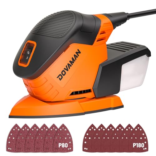 Upgraded Detail Sander, 12 Sandpapers, Micro-Filter Dust Box, 130W Motor