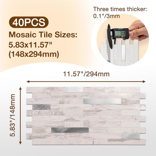 Peel and Stick Backsplash Tile Waterproof Removable PVC Wall Sticker 3D Faux Stone Marble Brick White Accent Panels (Polished Eurasia Silver - Gray, 40 Tiles - 18 sq. ft. (1.68 m²)) - color: Polished Eurasia Silver - Gray, size: 40 Tiles - 18 sq. ft. (1.6