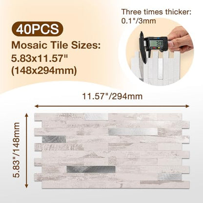 Peel and Stick Backsplash Tile Waterproof Removable PVC Wall Sticker 3D Faux Stone Marble Brick White Accent Panels (Polished Eurasia Silver - Gray, 40 Tiles - 18 sq. ft. (1.68 m²)) - color: Polished Eurasia Silver - Gray, size: 40 Tiles - 18 sq. ft. (1.6