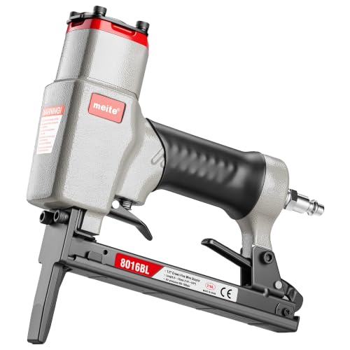 meite Pneumatic Staple Gun with Extended Nose, for 21 Gauge 1/2-Inch Crown Staples, Upholstery Stapler for Woodworking, Carpentry, and DIY Projects (Model 8016BL)