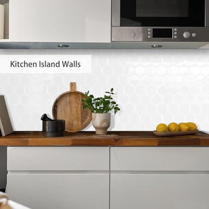 10-Sheet Hexagon Peel and Stick Kitchen Backsplash Tiles,Honeycomb Waterproof Self-Adhesive Wall Tile Stick on Backsplash for Kitchen,RV and Bathroom(White,12"×12") - color: White
