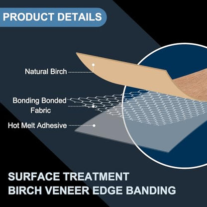 PATIKIL Limba Edge Banding, 5/8 Inch x 50 ft Wood Veneer Tape Pre-glued Flexible Plywood Edge Banding with Hot Melt Adhesive for Furniture Restoration