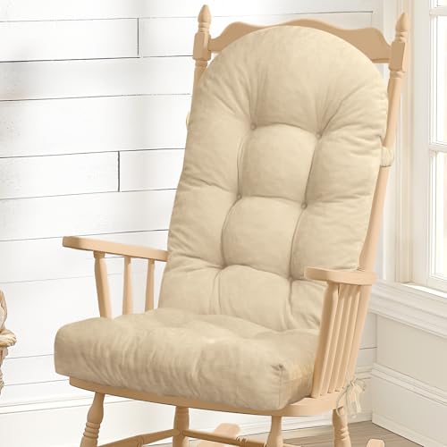 Rocking Chair Cushion - Chenille Fabric, High-Density Sponge, Durable Comfort Non-Slip Bottom Tufted Seat Pads with Ties, Chenille︱Ivory, 44x19x4 inch - color: Ivory
